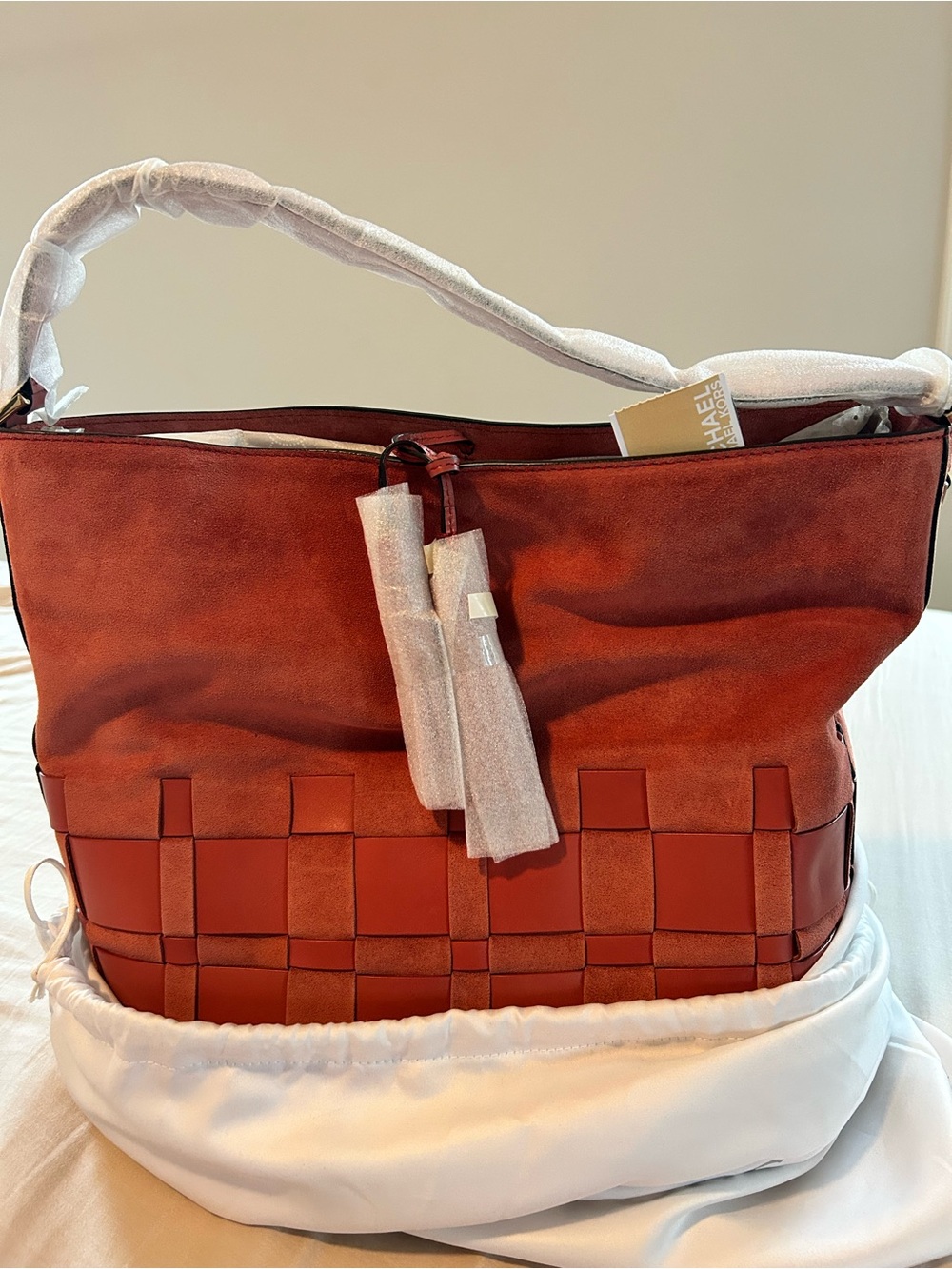 Michael Kors Burnt Orange Woven Suede Hobo Bag